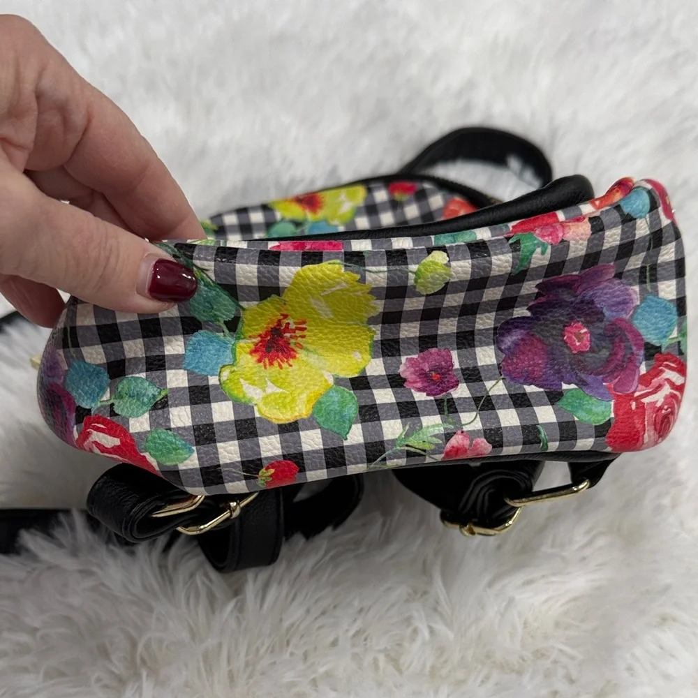 Betsey Johnson Floral Dog Backpack - Black, White, Pink